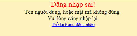 Thông báo đăng nhập sai