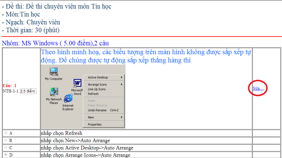 Sửa đề thi