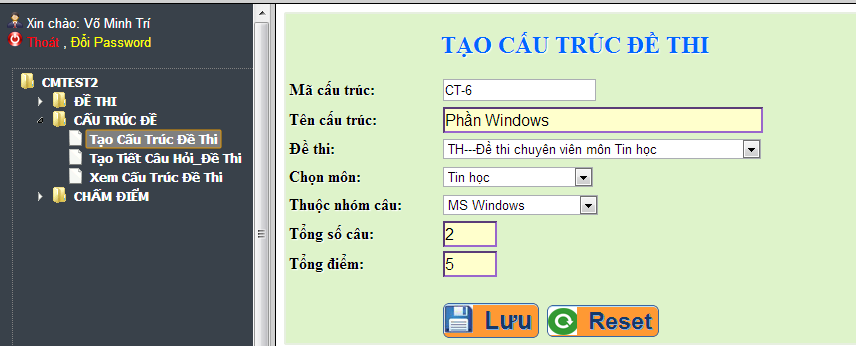 Tạo cấu trúc đề thi