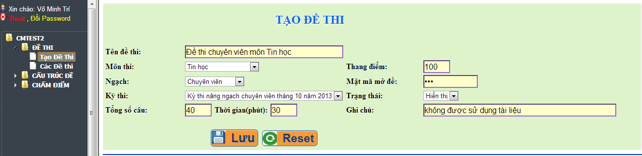 Tạo đề thi