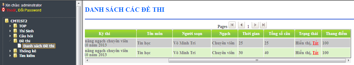 Bật tắt trạng thái đề thi