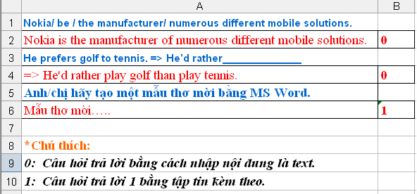 Định dạng import tự luận