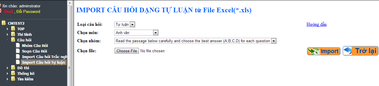 Import câu tự luận