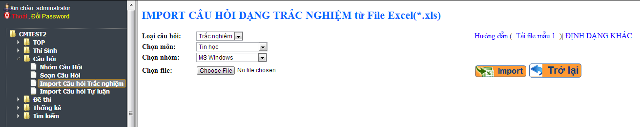 Import câu hỏi trắc nghiệm