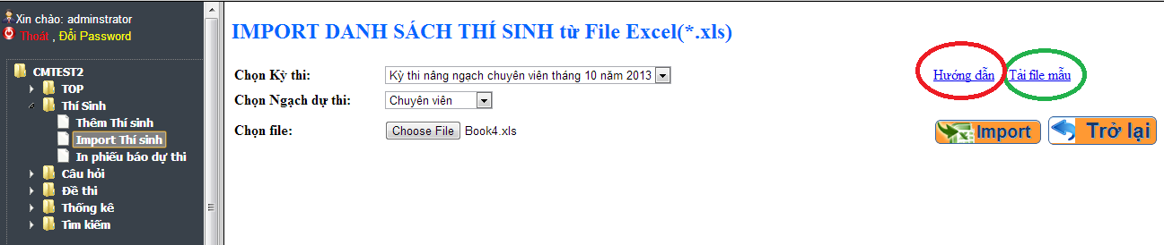 Import thí sinh