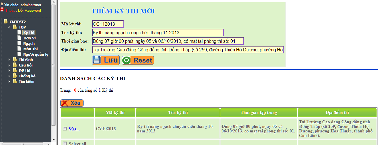 Khởi tạo kỳ thi