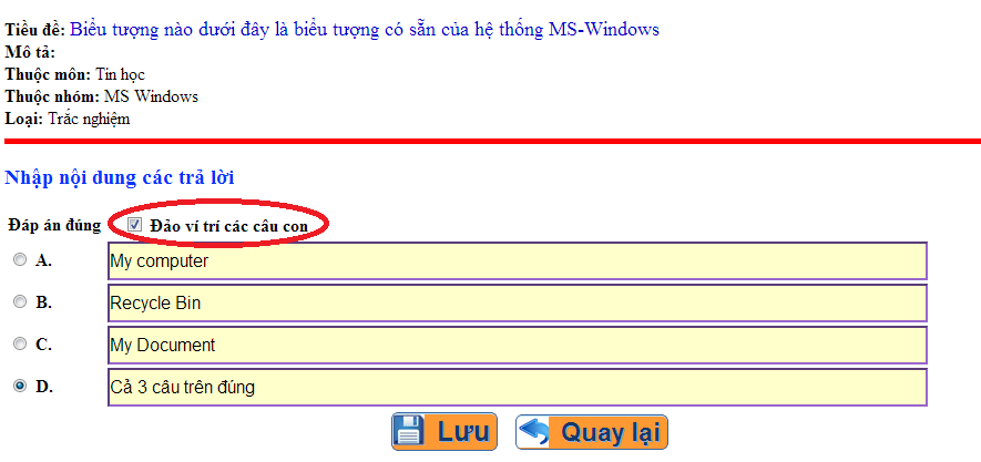 Tạo câu trắc nghiệm