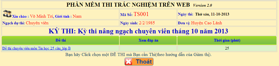 Danh sách đề thi