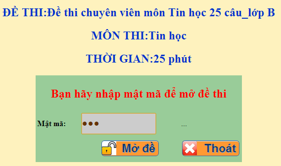 Trang mở đề thi